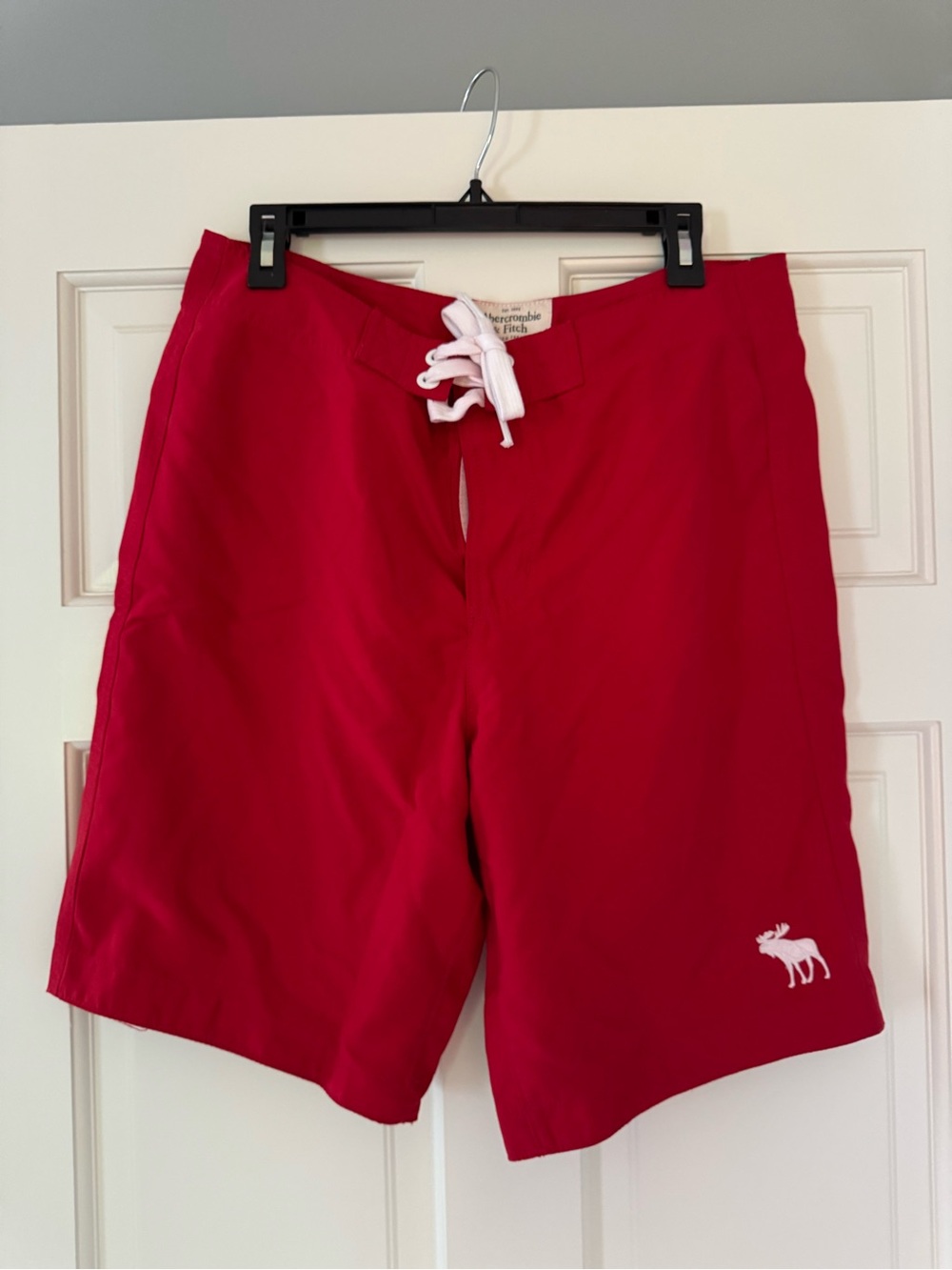 Vintage Abercrombie & Fitch Men's Red Swim Trunks with White Drawstring